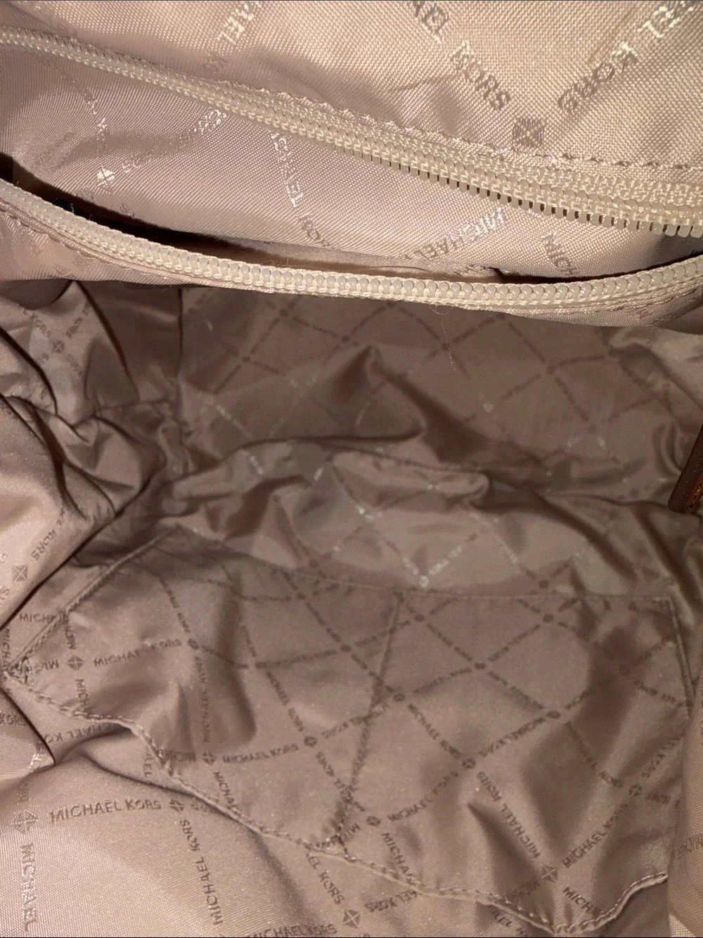 Michael Kors Satin and Leather Backpack in Warm Brown